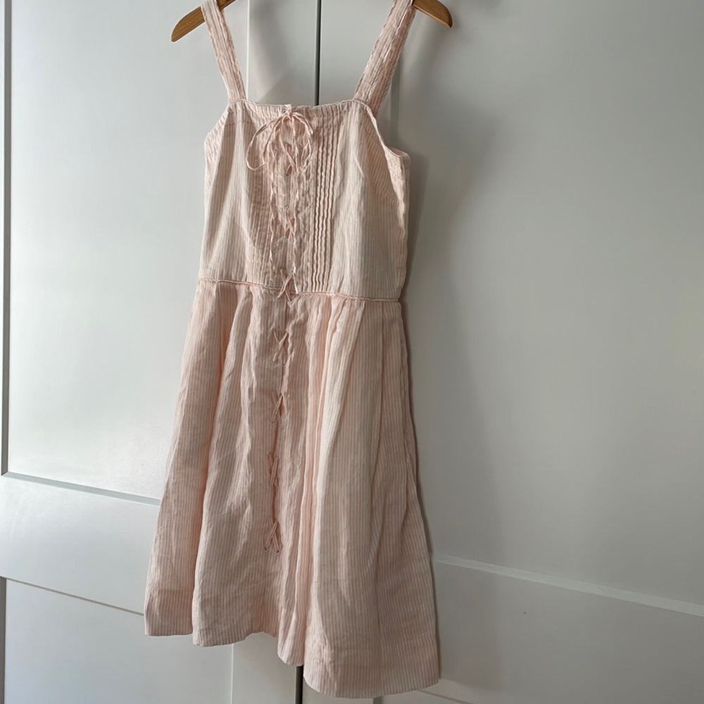 SEE BY CHLOE Pleated Dress Peach White Stripe 6